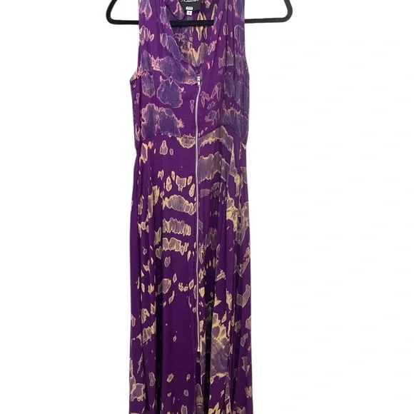 KAHINDO dress African Inspired ty-dy purple & gold zipper sleeveless frayed hem - Picture 4 of 7